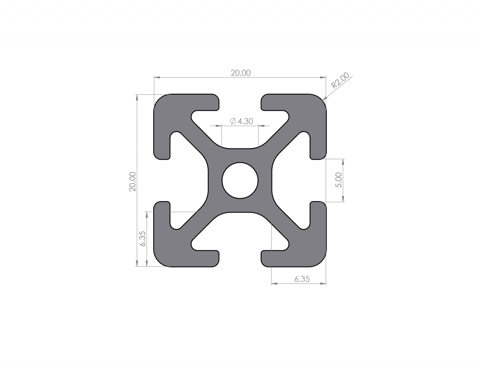 Aluminum profile 20x20 groove 5 I-type Black